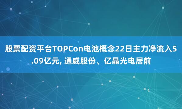 股票配资平台TOPCon电池概念22日主力净流入5.09亿元, 通威股份、亿晶光电居前